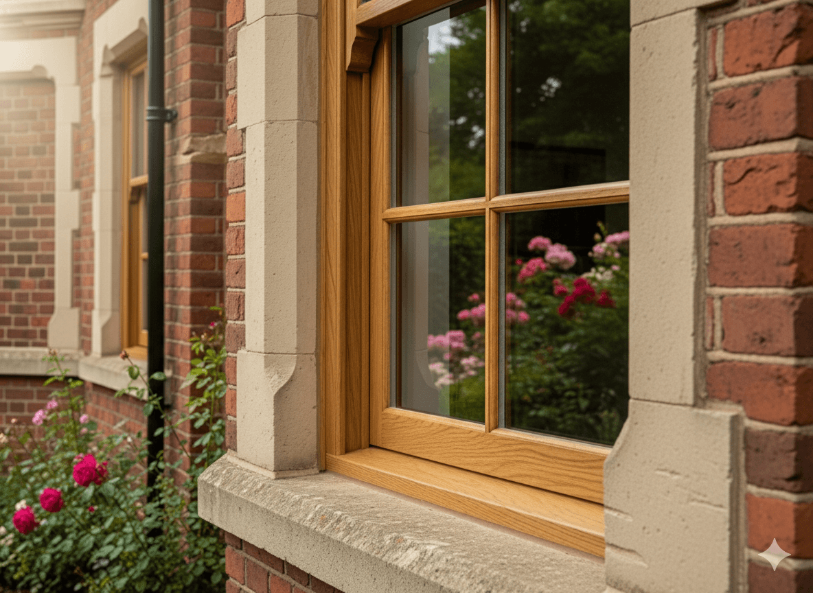 Contours de fenêtres en chêne massif pour une maison de caractère
